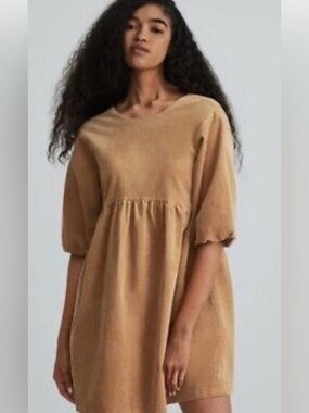 Everlane Corduroy drop back balloon sleeve mini dress